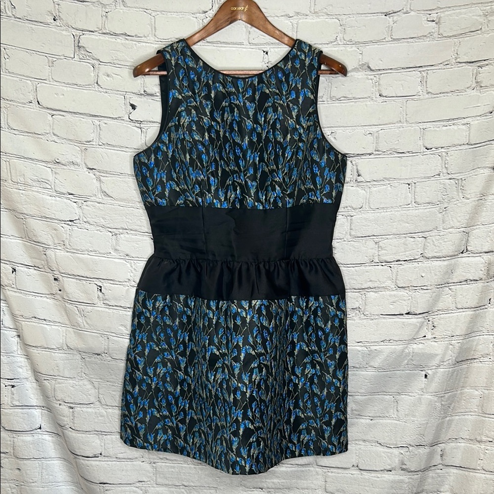 Badgley Mischka Belle Black Blue Brocade Sleeveless Dress Size 12
